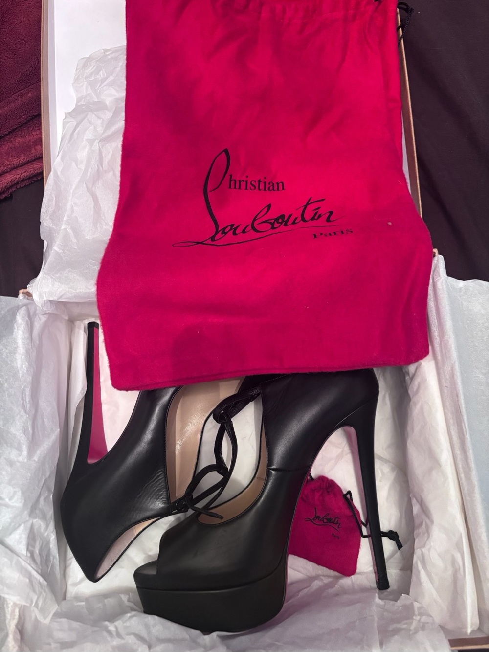 Christian Louboutin Black Leather Lace-Up Platform Pumps